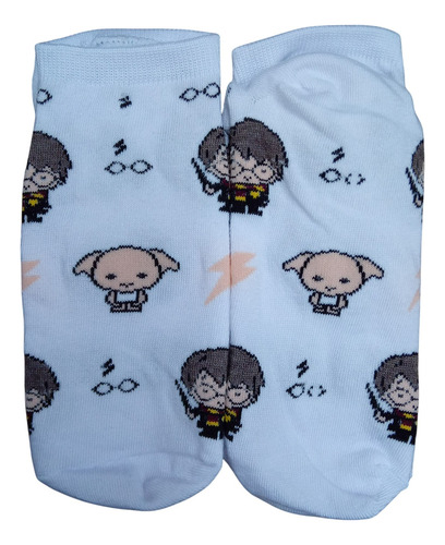 Medias Soquete Harry Potter Magia Harry Y Dobby Fondo Blanco Harry Potter - Harry Y Dobby Fondo Blanco Estampado Unico