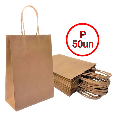 Sacola De Papel P 18x25x10cm 50und Kraft Resistente Com Alça