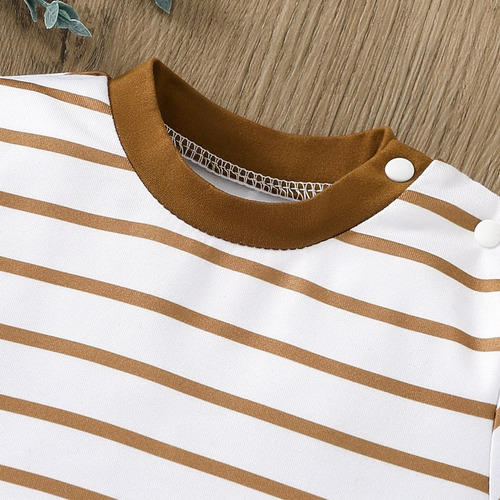 Conjunto Verano De Bebé Con Bordado Osito Y Camiseta A Rayas Azul Marino 0-3 M