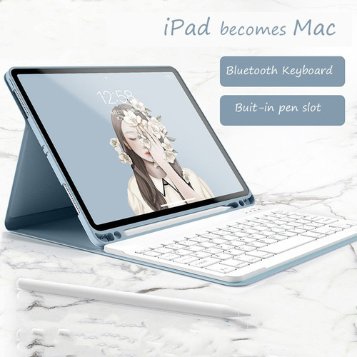Imagen 2 de 10 de Funda Con Teclado Para iPad 9th 8th 7th Gen 10.2 Con Ratón Ñ