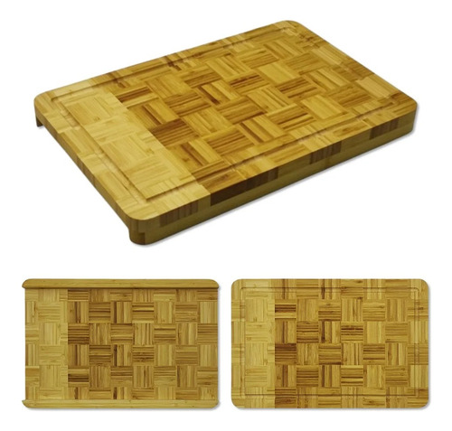 Tabua De Carne Madeira Bambu Churrasco Grande 45 X 30cm Cor Bege Geométrico