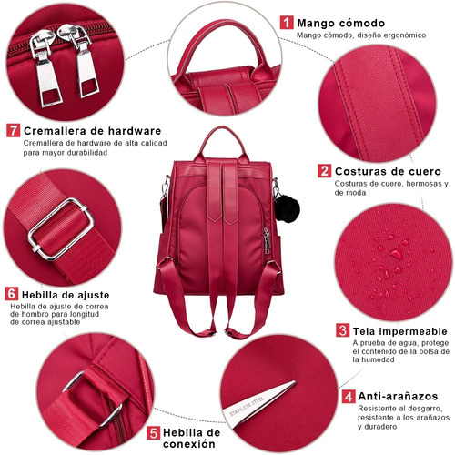 Mochila Impermeable De Nylon Antirrobo Para Mujeres