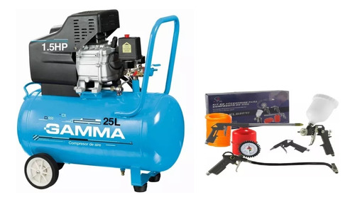 Compresor De Aire Portátil Gamma G2852kar 25lt 1,5hp Con Kit