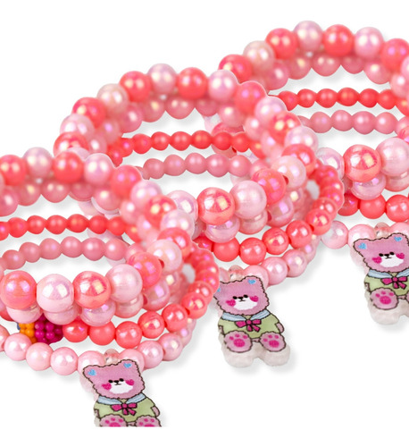Kit 20 Pulseiras Infantil Pingente Miçanga Colorida Menina