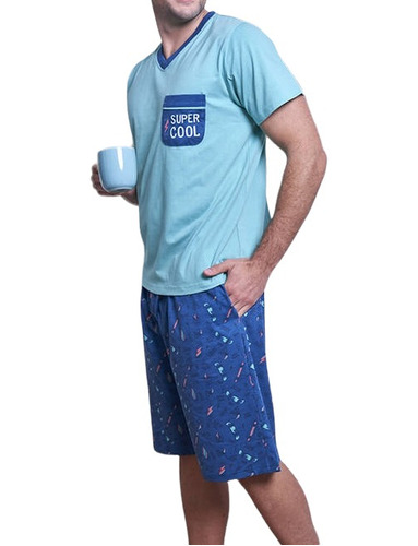 Pijama Bermuda Azul Y Turquesa Primavera/verano 2023