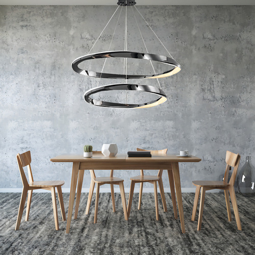 Gmh Lustre Luminária Pendente Led Integrado 2 Aneis Cristal Teto Moderno Quarto Sala Hall Recepção Pé Direito Alto Duplo 4 Metros Cabo Regulagem Modelo Unique 140 Black Preto 38w 1026 Luméns 127/220V