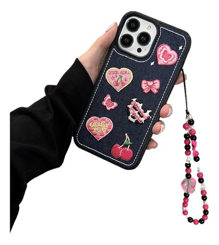 Funda Teléfono Móvil Bordada Mezclilla,adecuada For iPhone