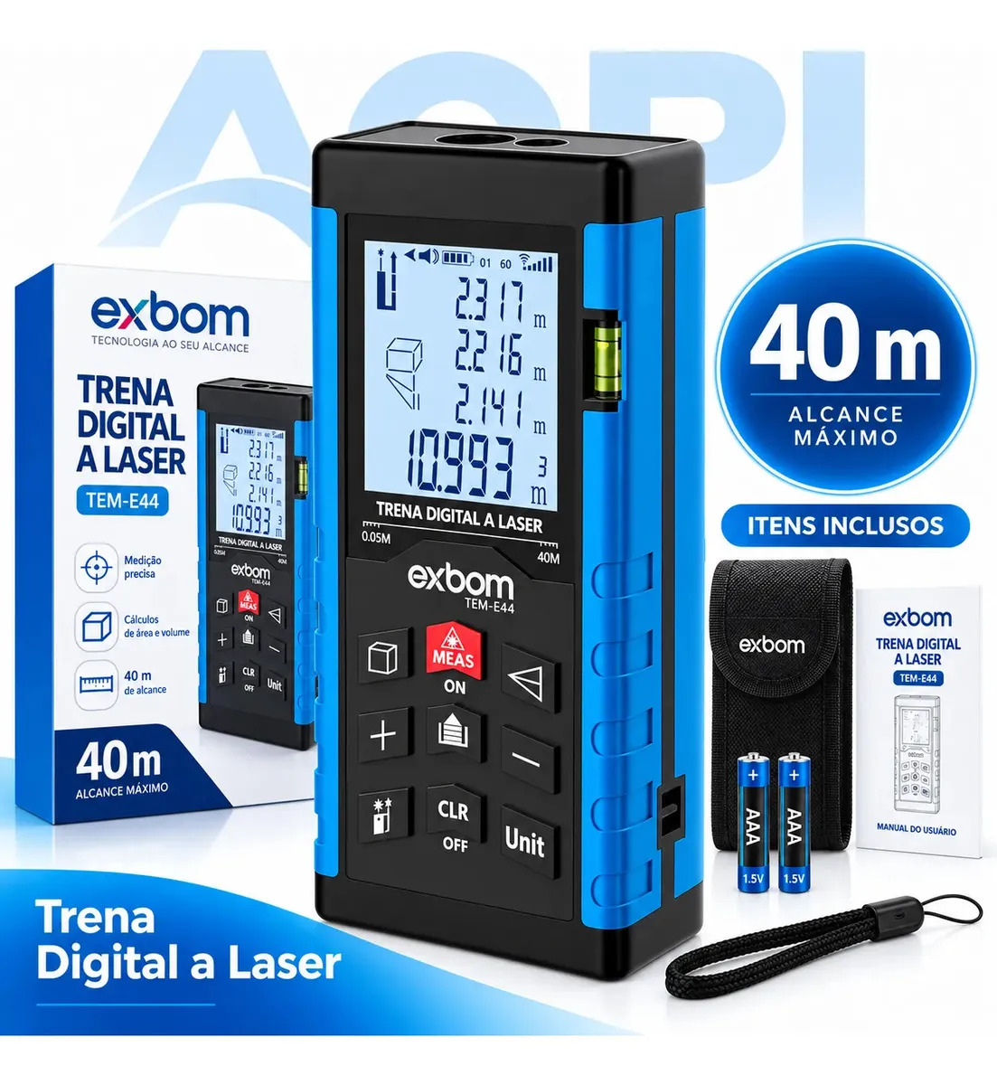 Trena a Laser 40 Metros Medidor Digital Alta Precisão Profissional Régua Eletrônica com Display LCD Cálculo de Área e Volume Memória Compacta Portátil e Ideal para Construção e Ref