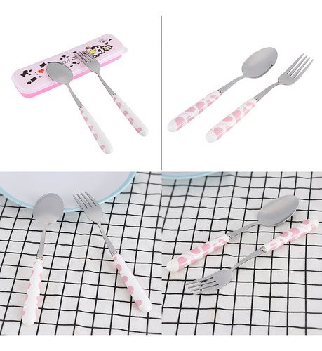 Juego De Vajilla Rosa, 2 Piezas, Cuchillo, Tenedor Y Cuchara