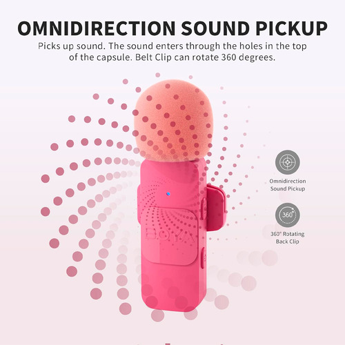 Microfone Lapela Boya By-v10 P/iPhone 15 E Android Rosa