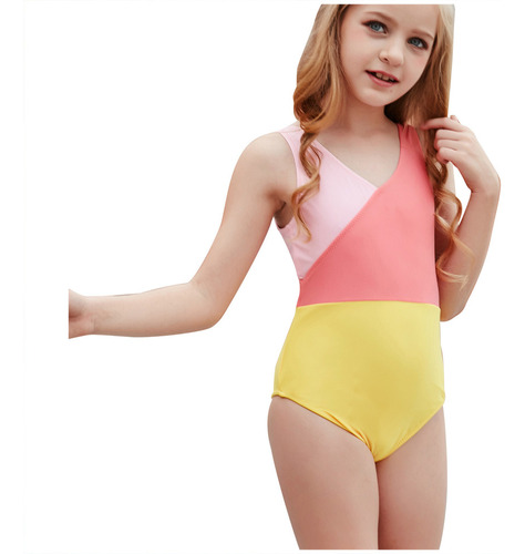 Bañador De Una Pieza Para Niñas Con Costuras Multicolores Pa