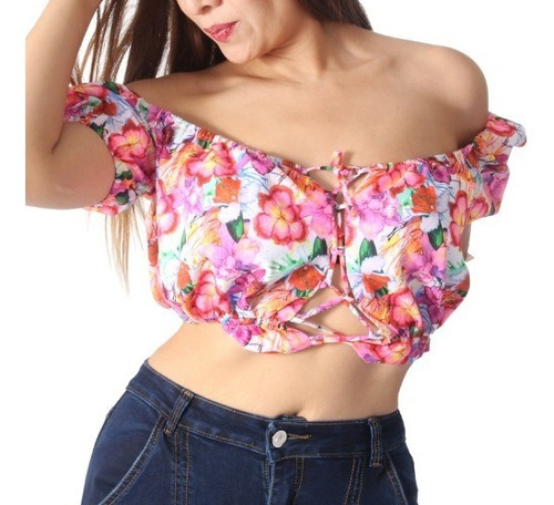 Blusa Crop Top Popelina Sublimada By Zoly Mod:07-crop-top-02