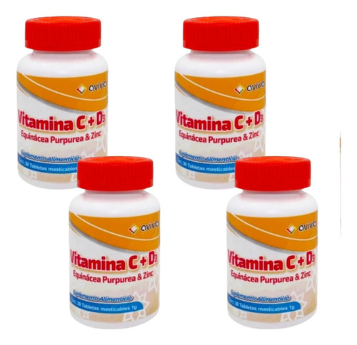 Avivia Vitamina C + D3 4 Fcos C/30 Tabl Masticales De 1g C/u
