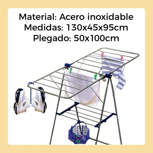 Imagen 2 de 5 de Tender Para Ropa Con Alas Acero Inoxidable Plegable Tendero