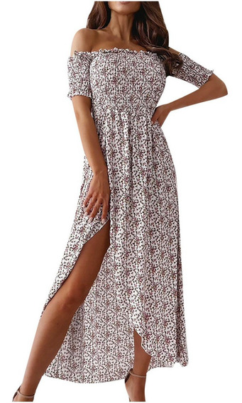 Vestido De Mujer Manga Corta Estampado Pecho Abrigo Tobillo- Vestido De Mujer Manga Corta Estampado Pecho Abrigo Tobillo-