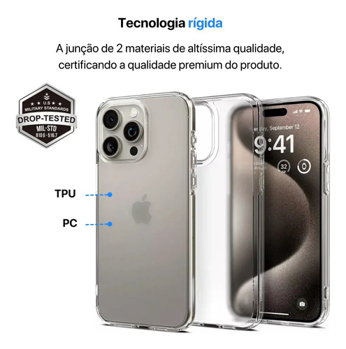 Capa Case Iphone 15 Plus Rígida Premium Transparente Transparente Iphone 15 Plus