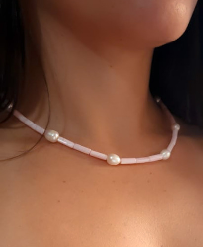 Collar De Perlas Cultivadas Y Coral Rosado