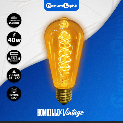 Bombillo Vintage Led E27 40w St64 (85-277) 6500k Nanum Light