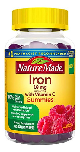 Nature Made Iron Gummies 18 Mg With Vitamin C, 60 Ct For Red