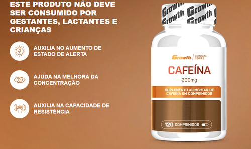 Cafeina 200mg 120 Caps TermogĂȘnico Original Growth