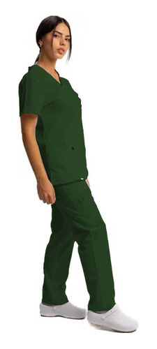 Conjunto Médico Enfermero Dama Elastizado Verde Inglés