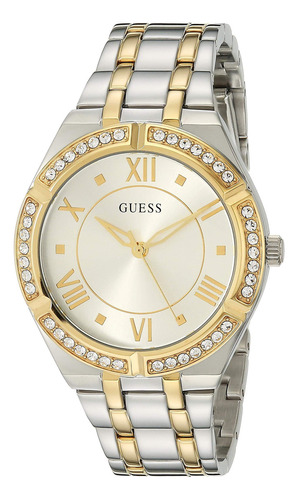 Guess Reloj Acentuado De Cristal De 1.417 in, Plateado/ton