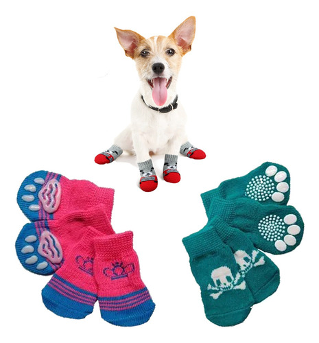  Set 3x2 Calzado Medias Mascotas Calcetines Antideslizantes 