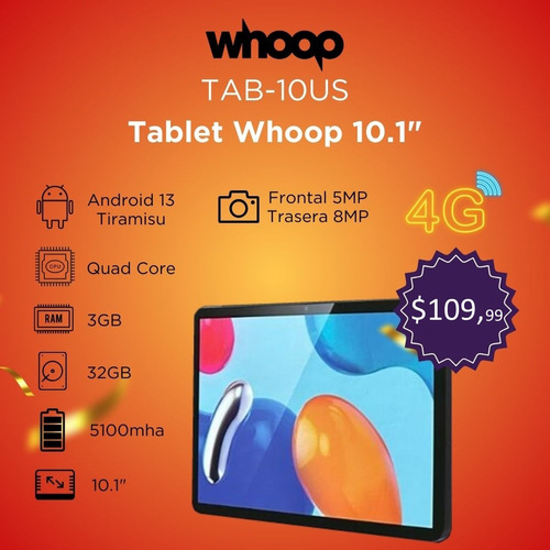 Tablet Whoop 10.1  3gb Ram 32gb Rom Quad Core Android 13 4g