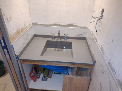 Mesada Cocina O Vanitory Cuarzo Purastone Gris Topo