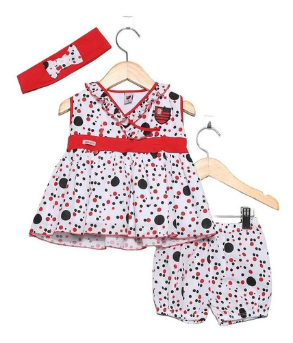 Vestido Bebê Flamengo Com Shorts E Tiara Oficial