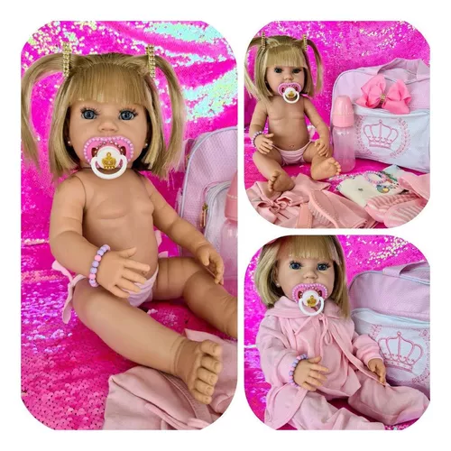 Boneca Tipo Bebe Reborn Realista + Kit Acessórios 14 Ítens no Shoptime