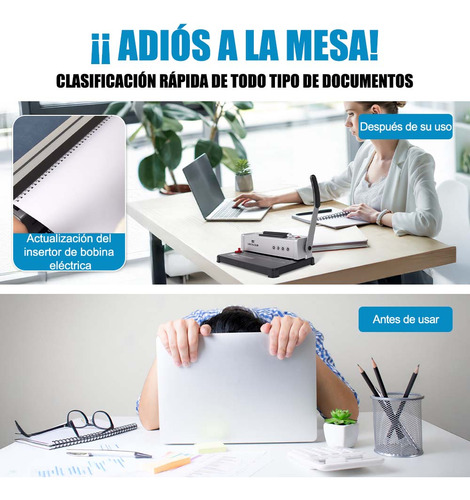 Engargoladora Espiral Eléctrica Mecolour A4 12 Hojas Plástico Arillometálico 46 Hoyos