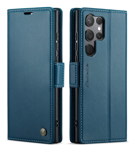 Funda Cartera Para Galaxy S23 Ultra Azul 6.8 PuLG Piel Si -5