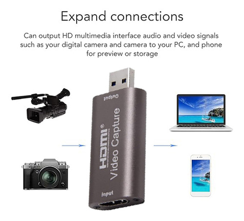 Tarjeta de Captura de Video Kopira CS-zjt 4k Hdmi A Usb 3.0 Convertidor de Video Audio Hdmi 1080p 60fps Color Gris