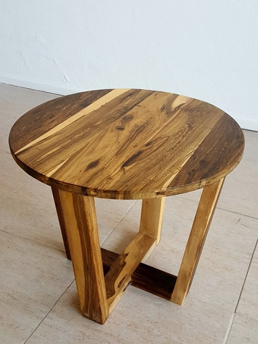 Mesa Ratona Redonda Madera Maciza Guayubira Natural De 50cm