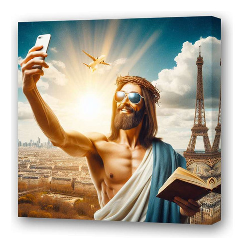 Cuadro 45x45cm Jesus Vacaciones Francia Divertido Santo