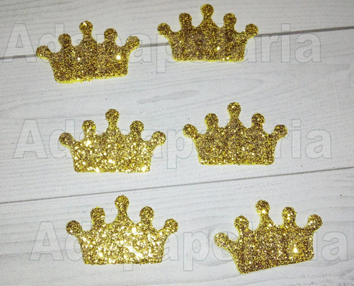 Aplique Eva Glitter Dourado 30 Coroas E 30 Borboleta Vazada