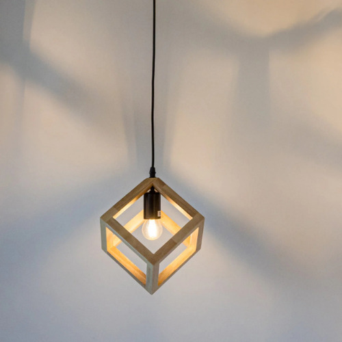 Lampara Techo / Colgante Triple Madera Cubo E27