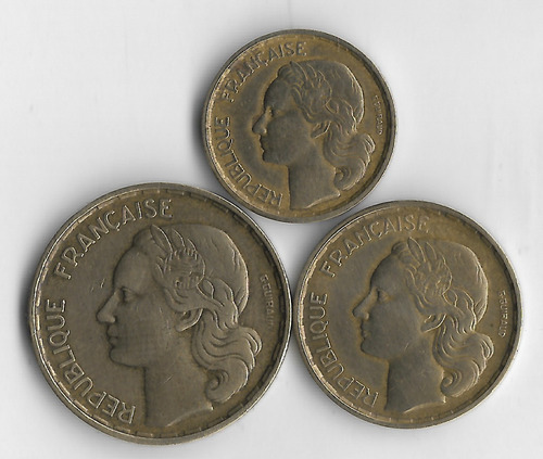 !! Francia 3 Monedas 10 20 Y 50 Fr 1951 Y 1952 Imperdible !!