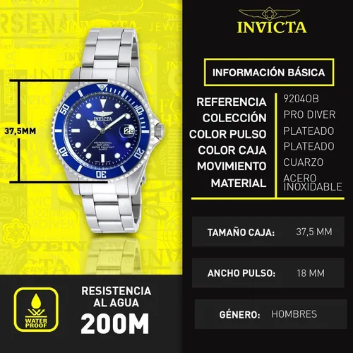 RELOJ PARA HOMBRE INVICTA PRO DIVER 9204OB - ACERO