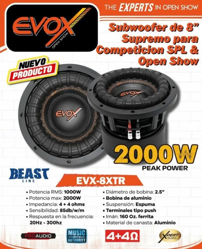 Subwoofer 8 Plg Evox Evx-8xtr Spl Open Show Pro Audio Negro