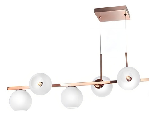 Lustre Moderno Para Sala - Cobre Com 8 Globos Branco Vazado 110v