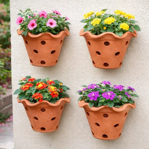 Kit 4 Vasos Barro Babado Jardim C/ Furos Plantas Orquídeas