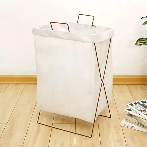Cesto De Roupa Suja Dobrável Grande Para Organização De Casa Bege Liso