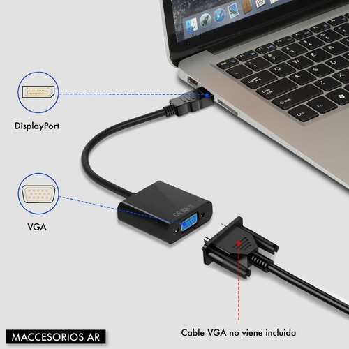 Imagen 6 de 10 de Adaptador Displayport A Vga Full Hd 1080p 1920 X 1200 Activo