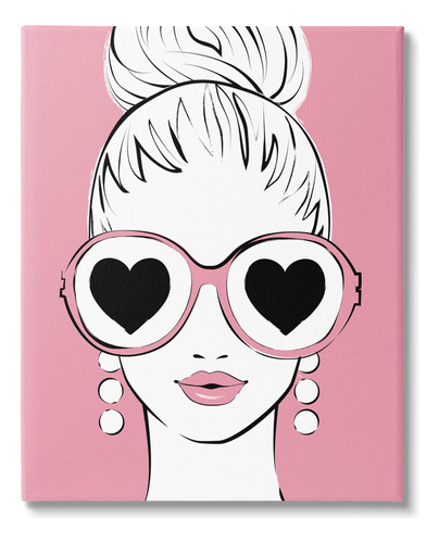 Stupell Industries Fashionable Woman Heart Gafas De Sol Pink