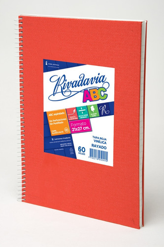 Cuaderno Rivadavia Abc Espiralado X60h Rayado Forrado Rojo