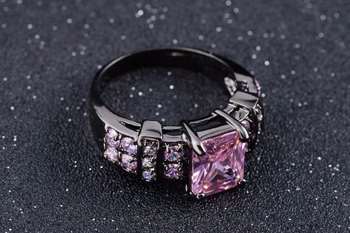 Anillo Acero Negro Purpura Enchapado Circon Piedras Blanco