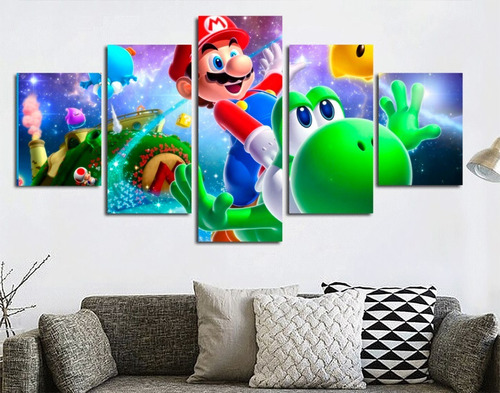 5 Cuadros Canvas Mario Galaxy Diseño Nintendo Gaming Arte