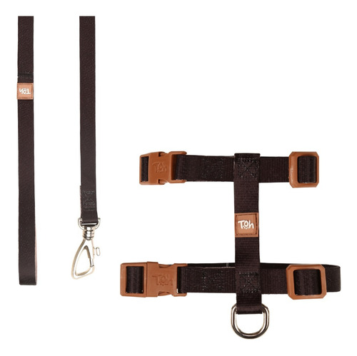 Peitoral Coleira H Para Gato Com Guia Ajustável Basic Toh Cor Preto Estampado